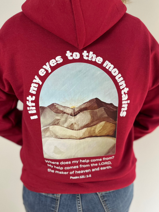 I Lift My Eyes To The Mountains Garnet Hoodie