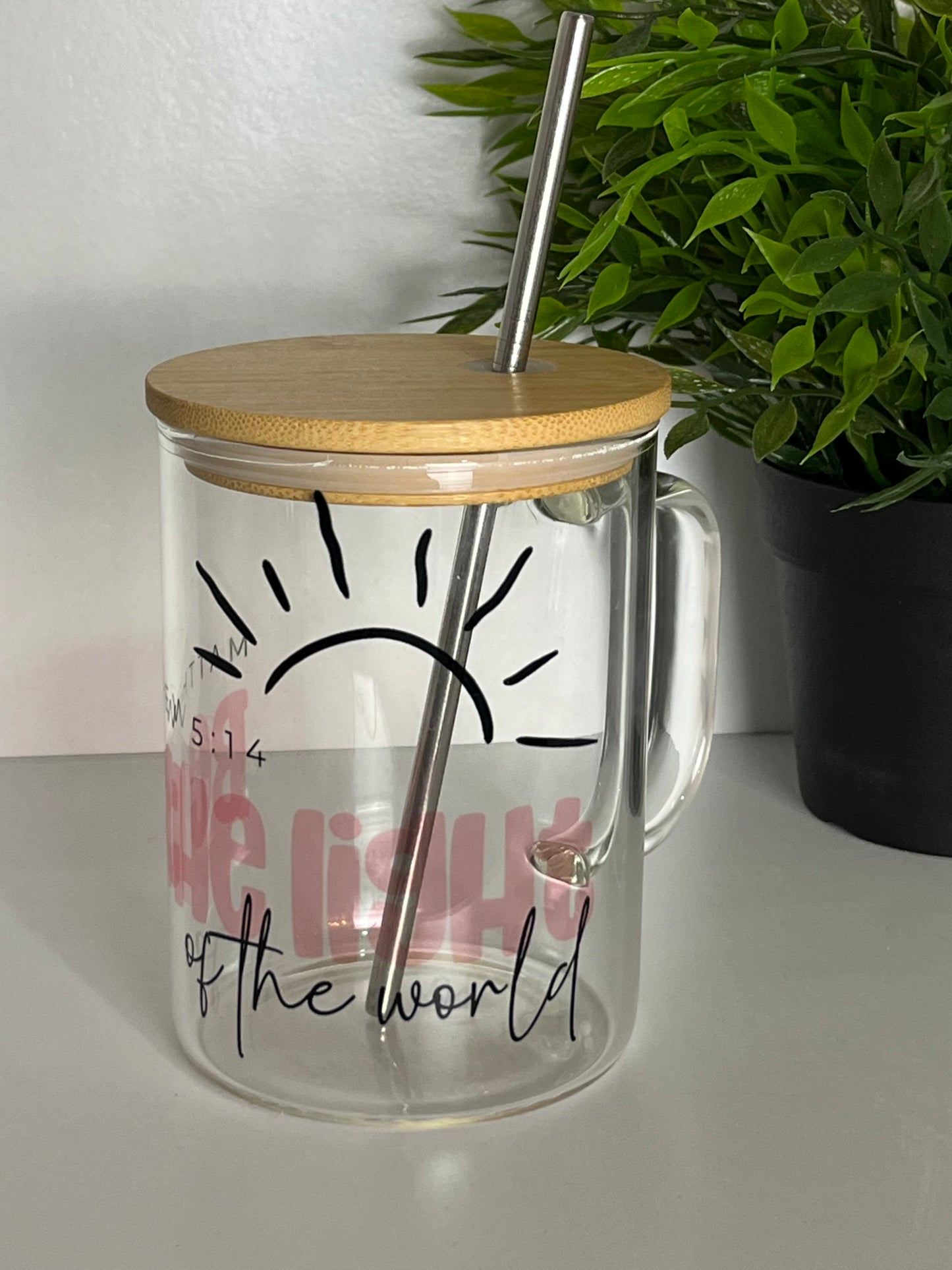 Be The Light of The World Glass Mug with Straw